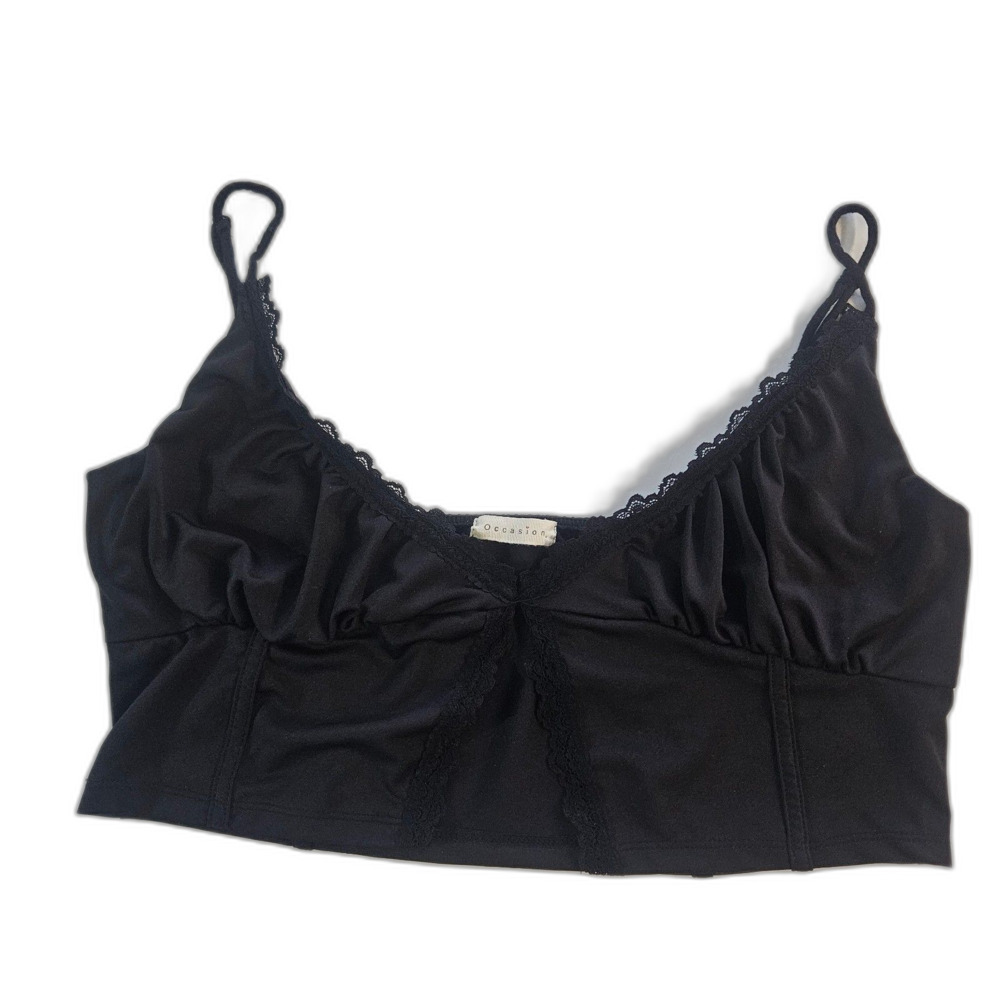New Occasion Lingerie Style Rave Top Cropped Lace Busty Size XL Black